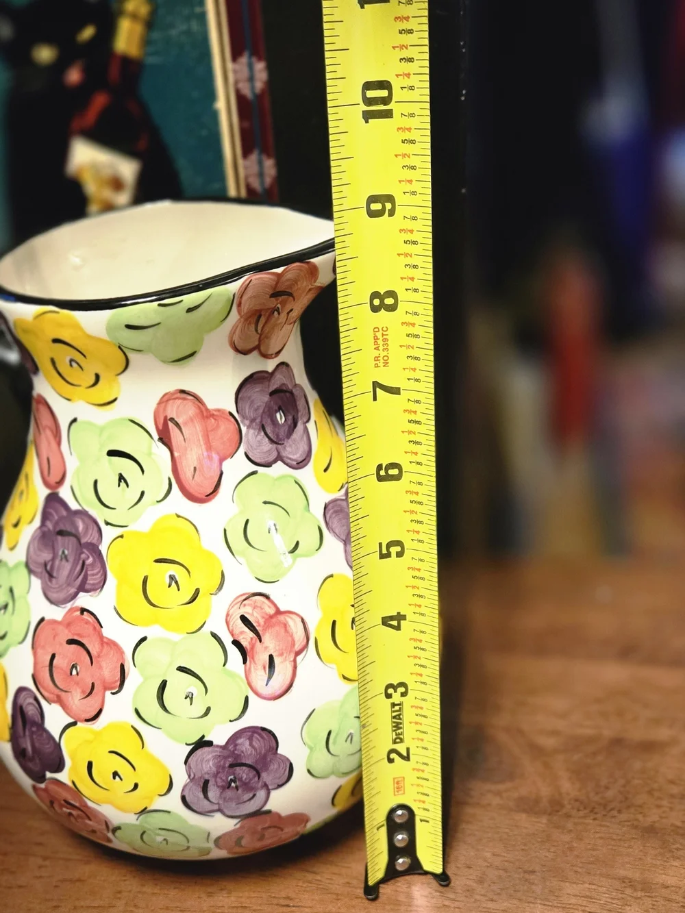 Pier 1 Multicolor Floral Ceramic Pitcher - Yellow, Green, Purple, Red, Black